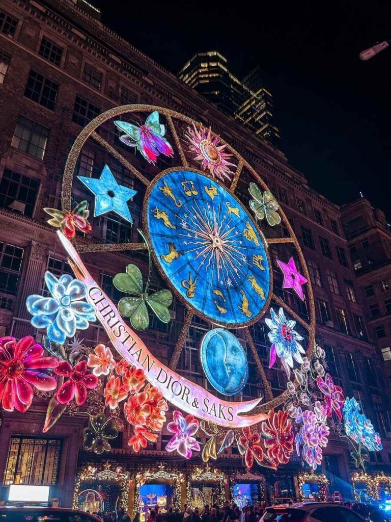 Dazzling Saks Fifth Avenue light show display in New York City at Christmas, perfect for kids and adults alike.