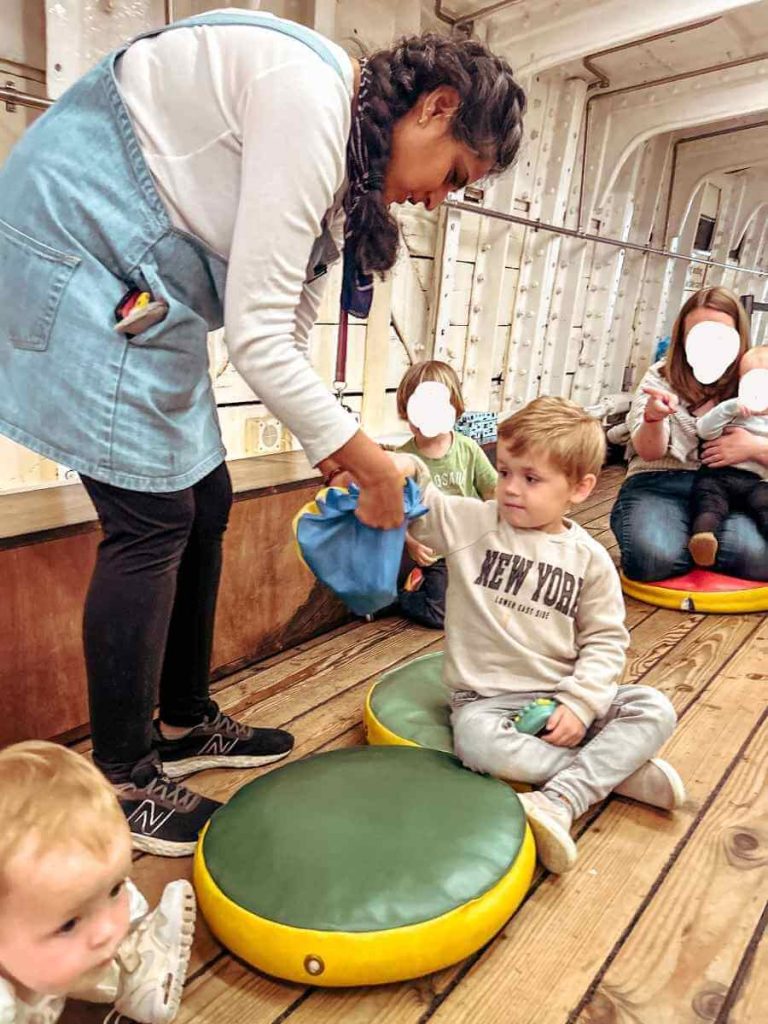 Interactive storytelling and games for toddlers in the Shipmates class at the Cutty Sark, Greenwich.