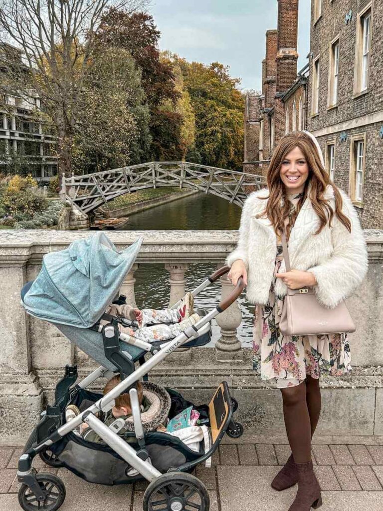 Standing by the famous Mathematical Bridge – a must-see landmark while exploring Cambridge with kids.