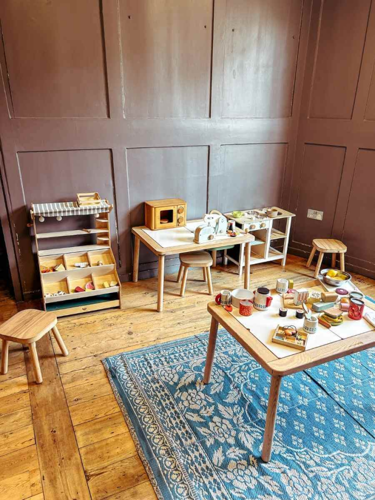 Role play kitchen setup in the toddler-friendly area at the Museum of the Home