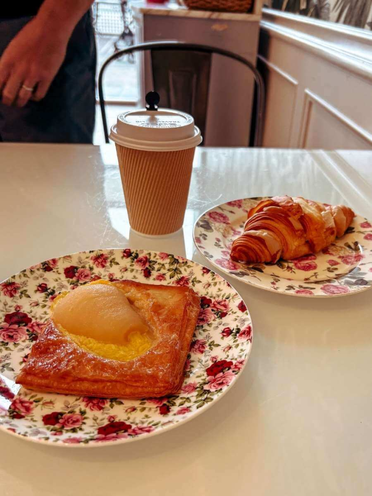 Coffee and pastries at Chaumont Bakery in Beverly Hills LA.