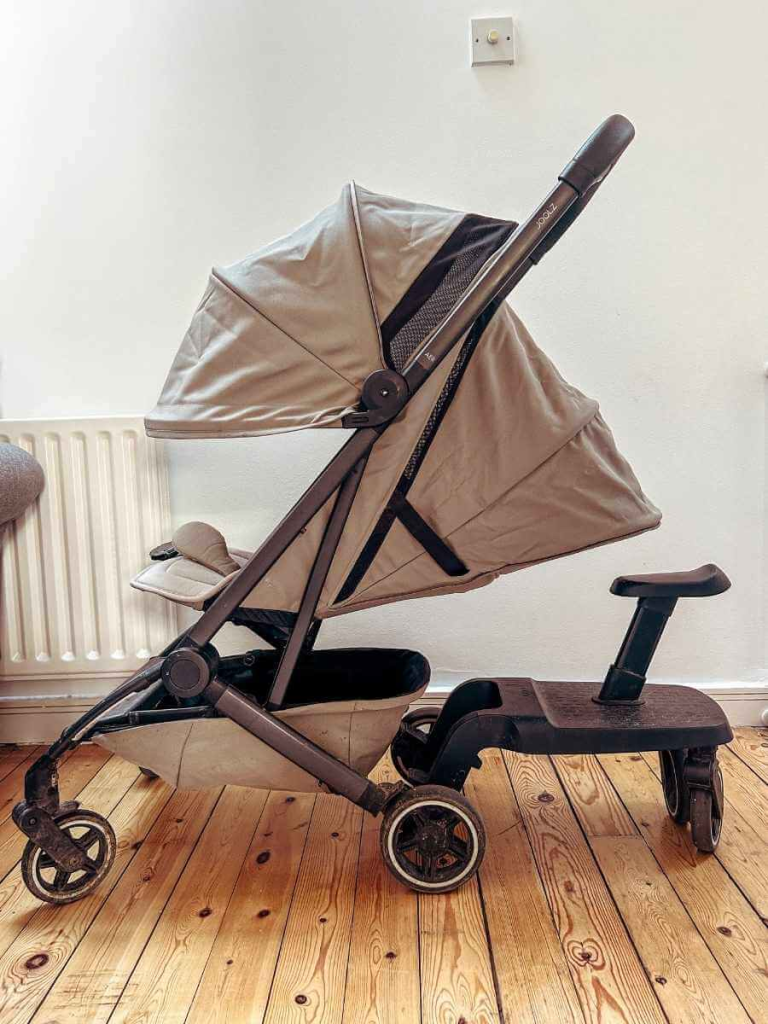Joolz Aer+ stroller with seat fully reclined, suitable for naps on the go.

