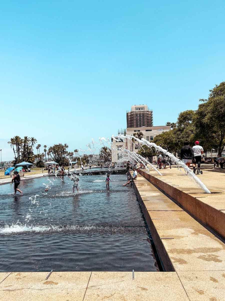 Waterfront Park splash pad in San Diego, a popular free activity for toddlers and young children