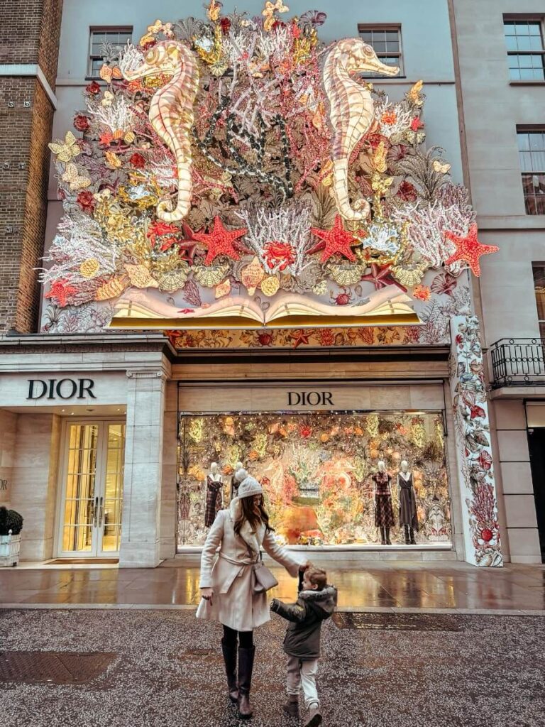 Festive displays outside Dior on New Bond Street, a must visit when spending Christmas in London.