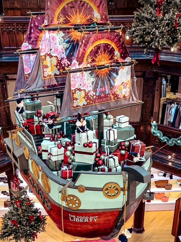 The impressive ship Christmas Display inside Liberty London