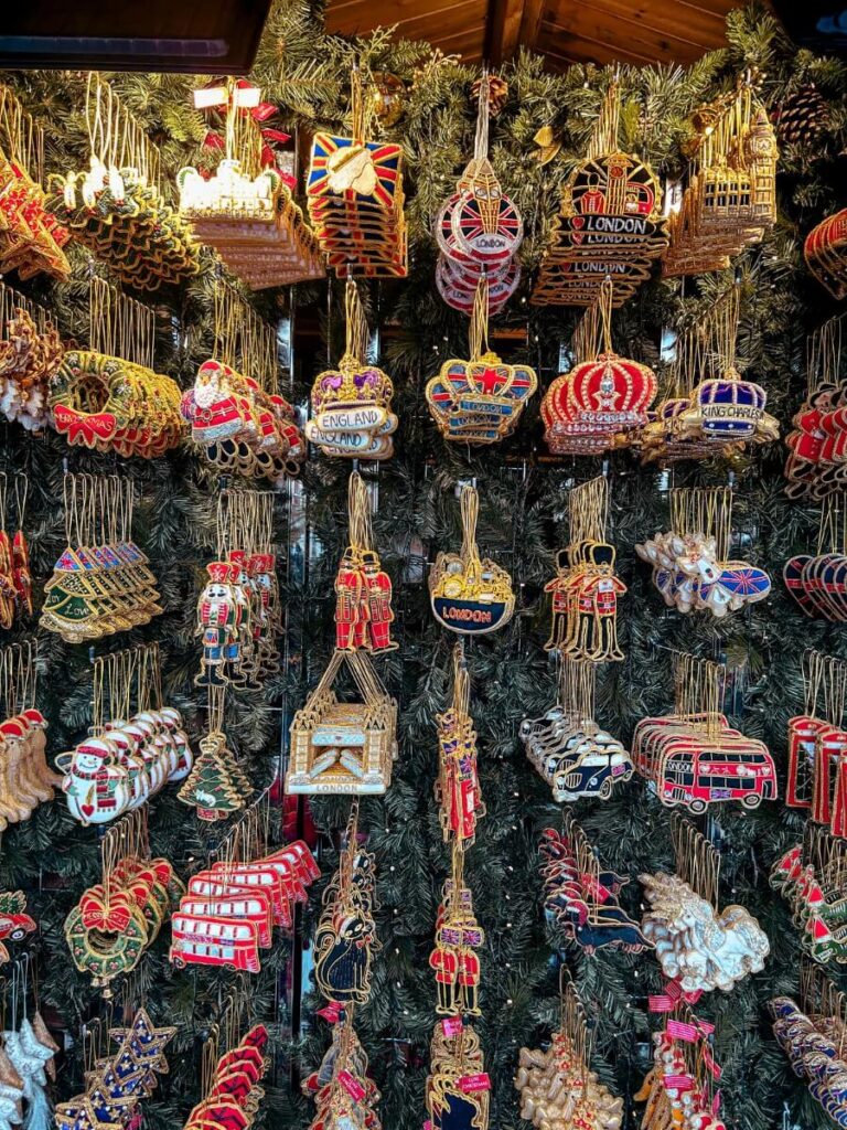 A christmas decoration stall at London Bridge City Christmas Market