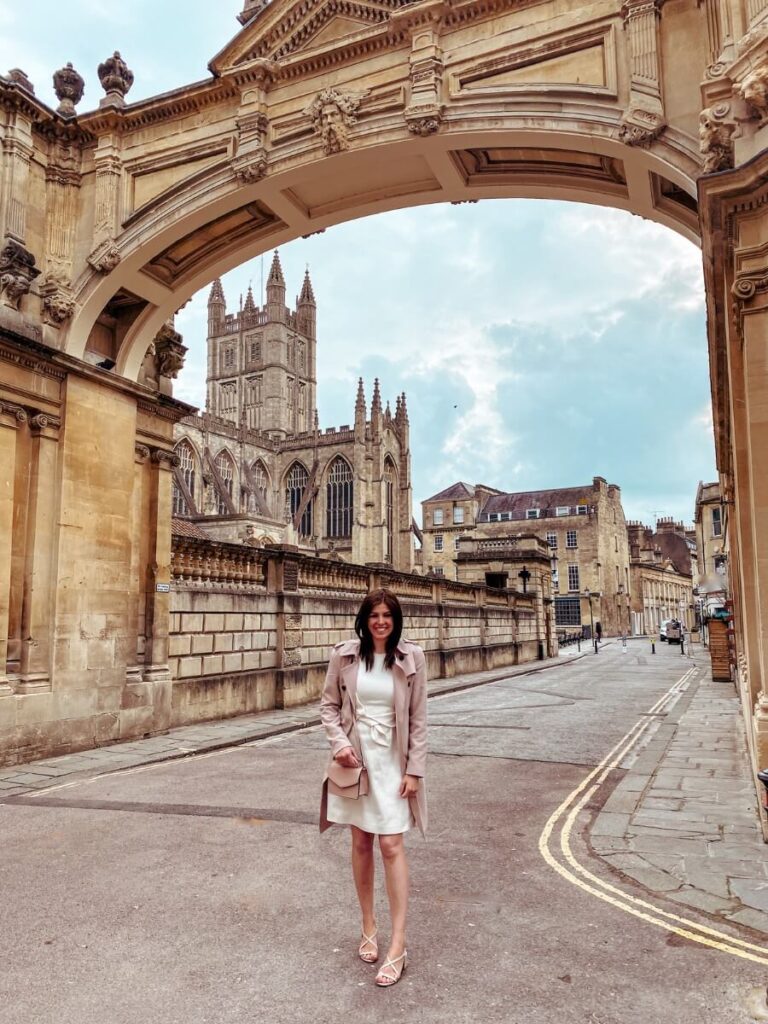 The view of Bath Abbey from York Street, a picture perfect spot in Bath, England. 
