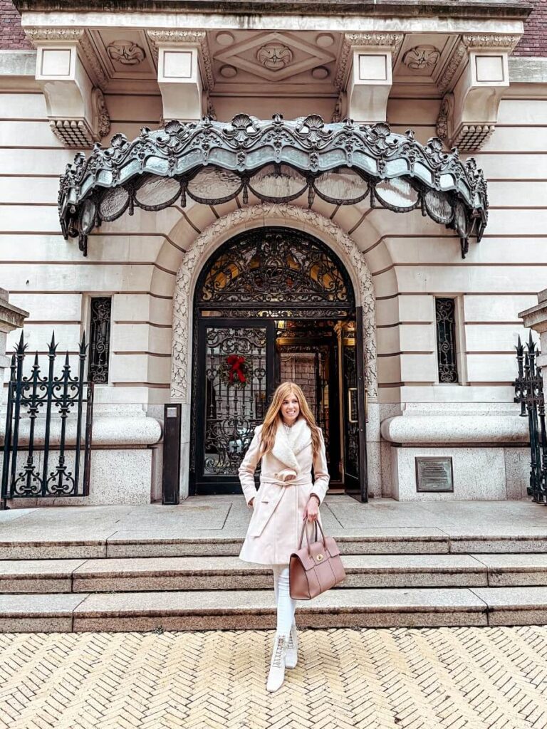 A pale pink, affordable luxury winter coat from Chicwish.