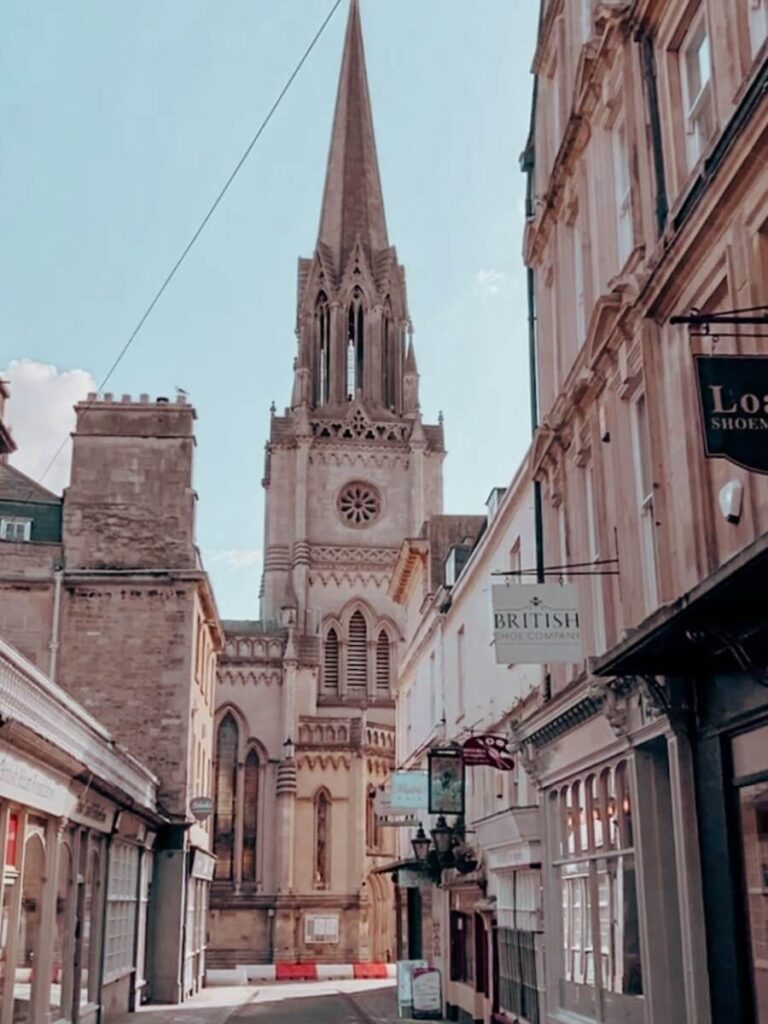 The view of St. Michael’s Church, from Green Street in Bath