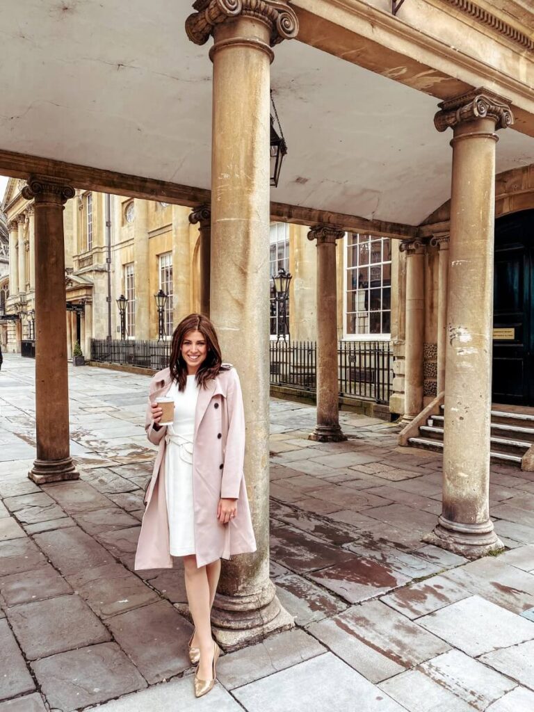 Outside the Roman Baths in Bath England. This is a must visit Bath photo spot. 