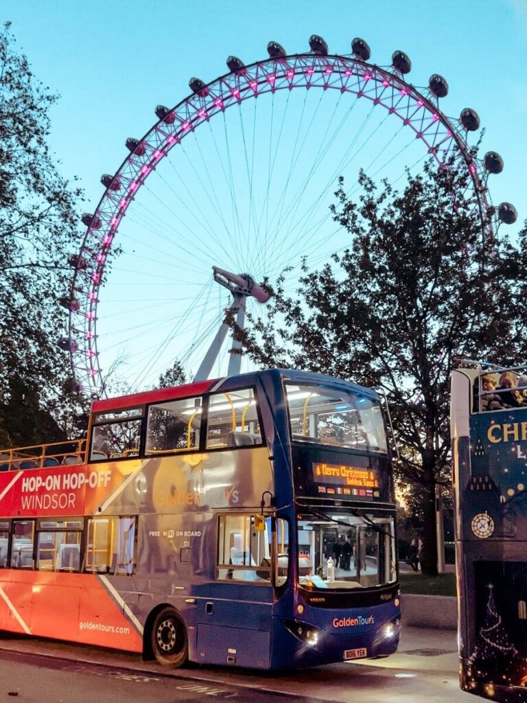 London Christmas Lights Bus Tour open top Bus opperated by Golden Tours.