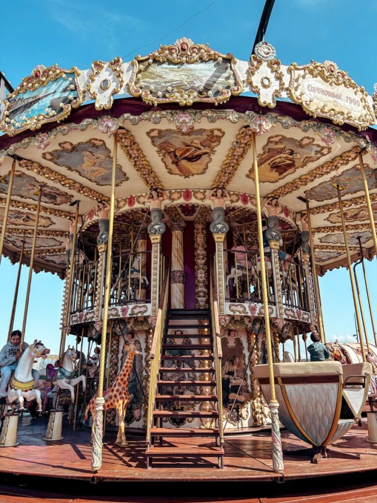 A double decker carousel on Le Tréport promenade that kids will love.