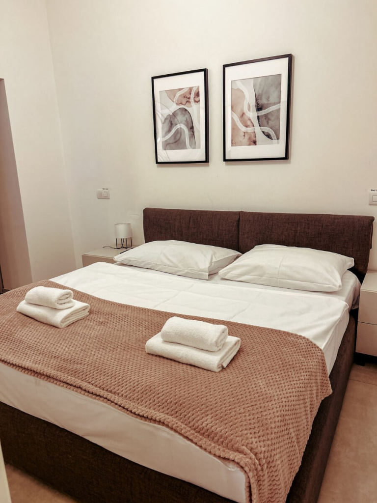 The Bedroom at the Petrin Tower Apartments Hotel in Prague