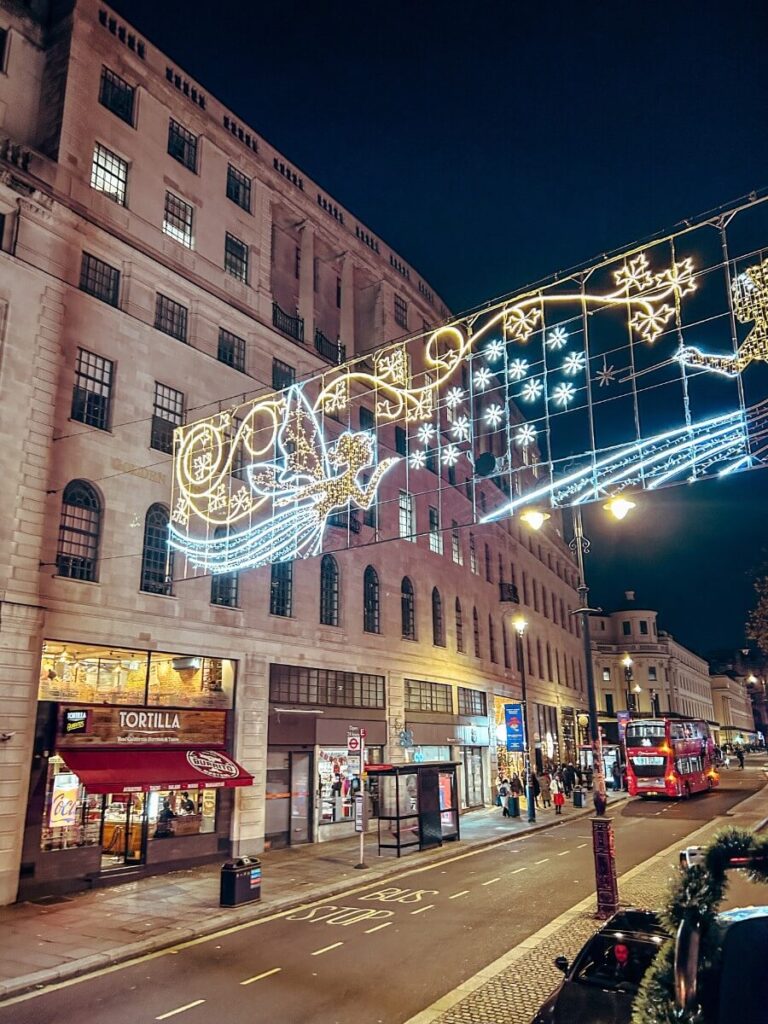 More christmas lights, seen from the Golden Tours London Christmas lights bus tour.