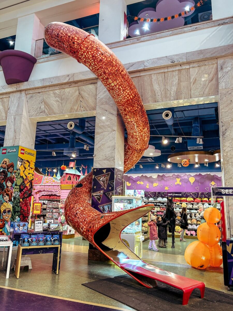 Huge slide inside the Playground Toy Store. One of the best things to do in Prague with kids. 