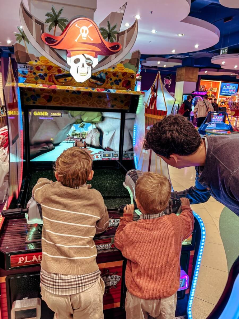 The arcade in the Playground toy store, a must visit on your Prague 3 day itinerary. with kids.