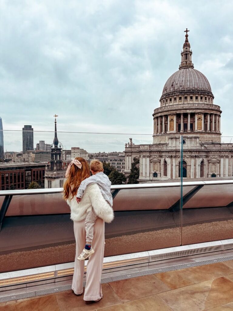 Mum in the City and her son, looking at the view from the One New Change Rooftop.