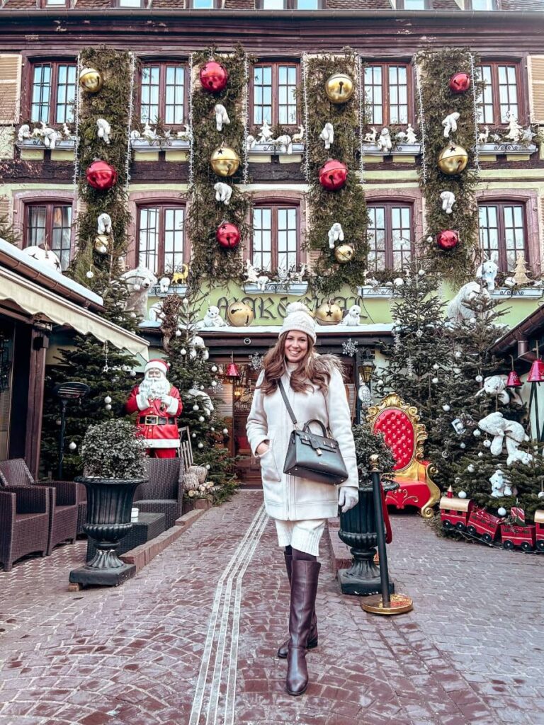 A hotel in Colmar fully decorated for Christmas.
