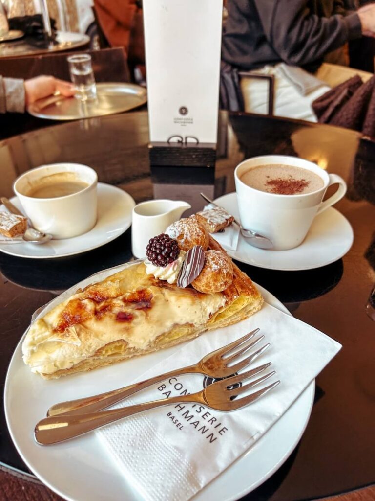 coffee and cake at Confiserie Bachmann. A delicious thing to do in Basel Switzerland.