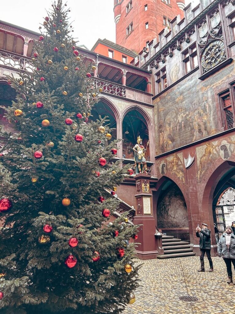 Inside Basel City Hall at Christmas.