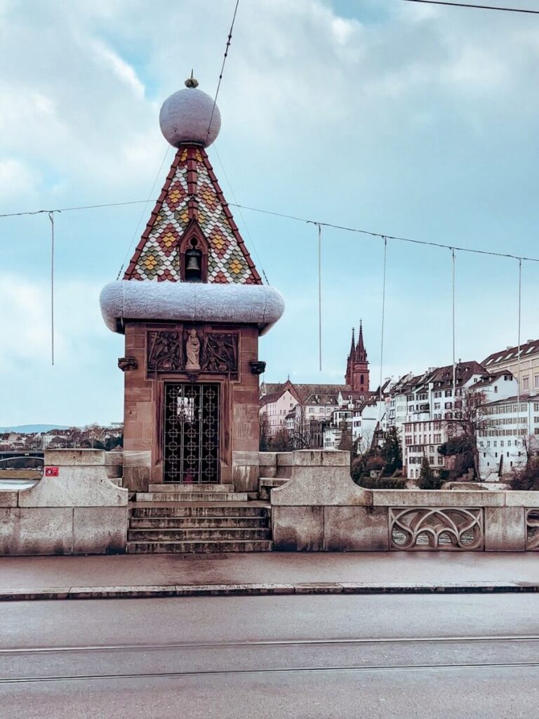 Middle Bridge in Basel decorated for Christmas.