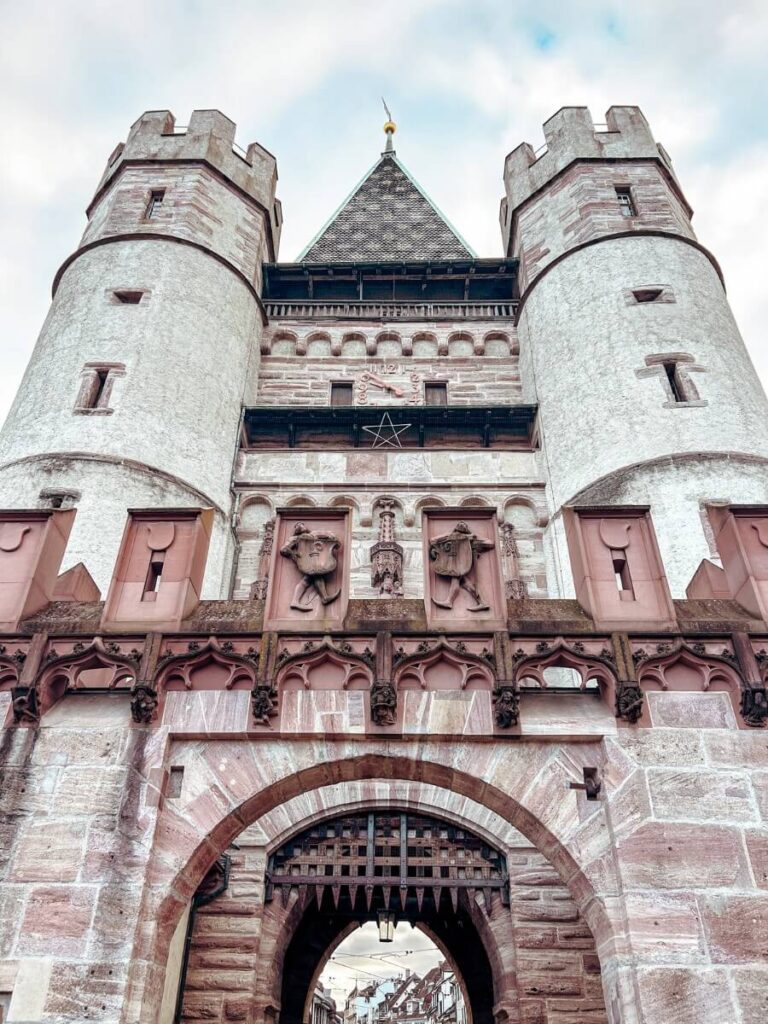 Close up of the Spalentor City Gate in Basel.