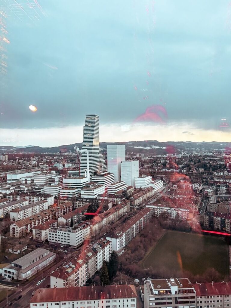 The view of Basel from Bar Rouge rooftop bar.