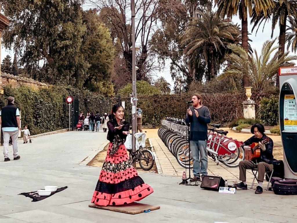 A Flamenco Dancer preforming in the pretty streets of Seville, Spain