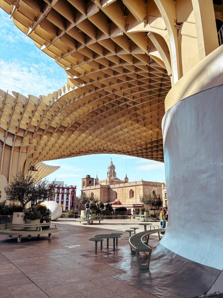 A view from under Setas de Sevilla, Spain. A must do attraction on a 3 days in Seville itinerary.