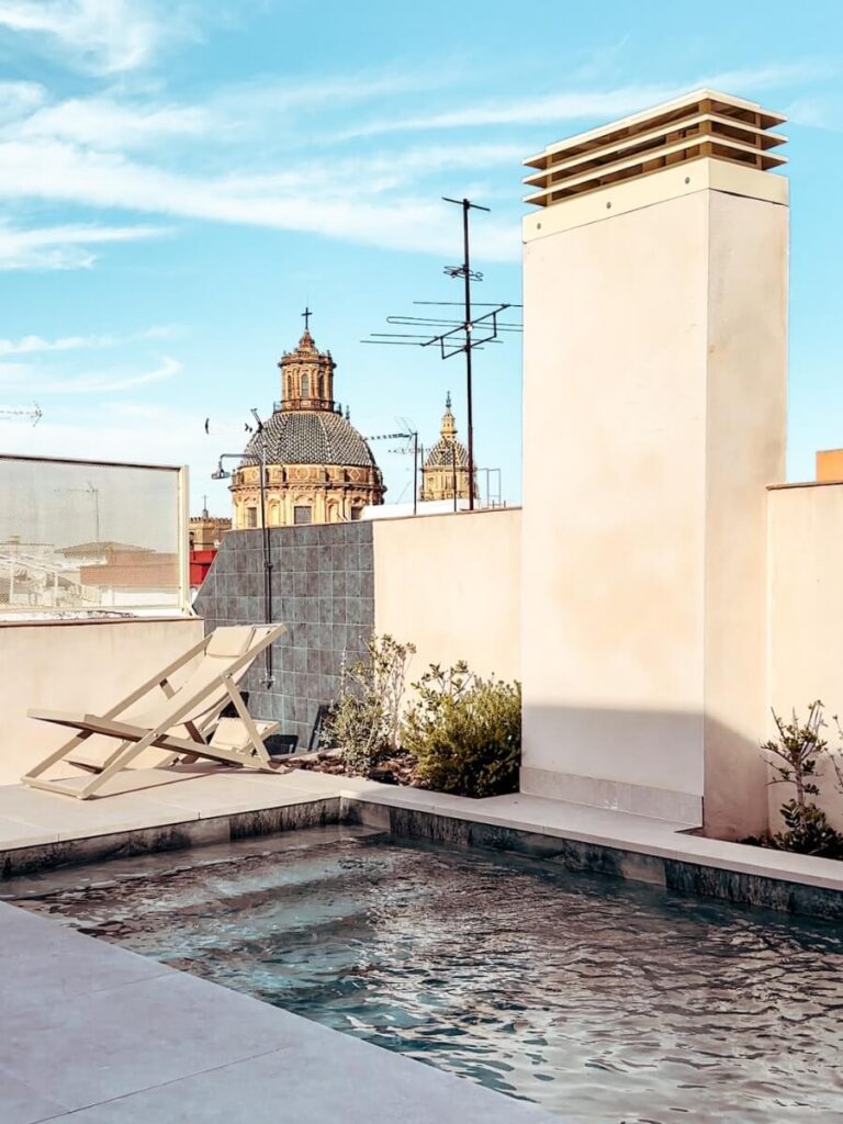 The small but pretty rooftop pool at Magno Apartments, Seville
