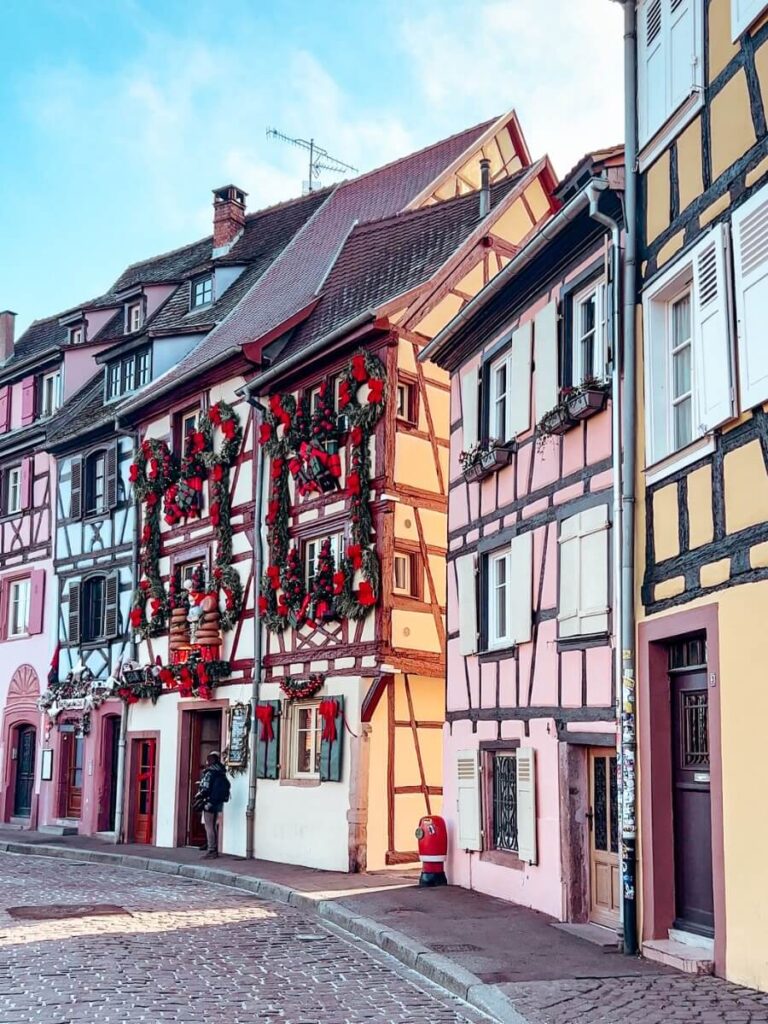 A street in La Petite Venise, Colmar decorated for Christmas