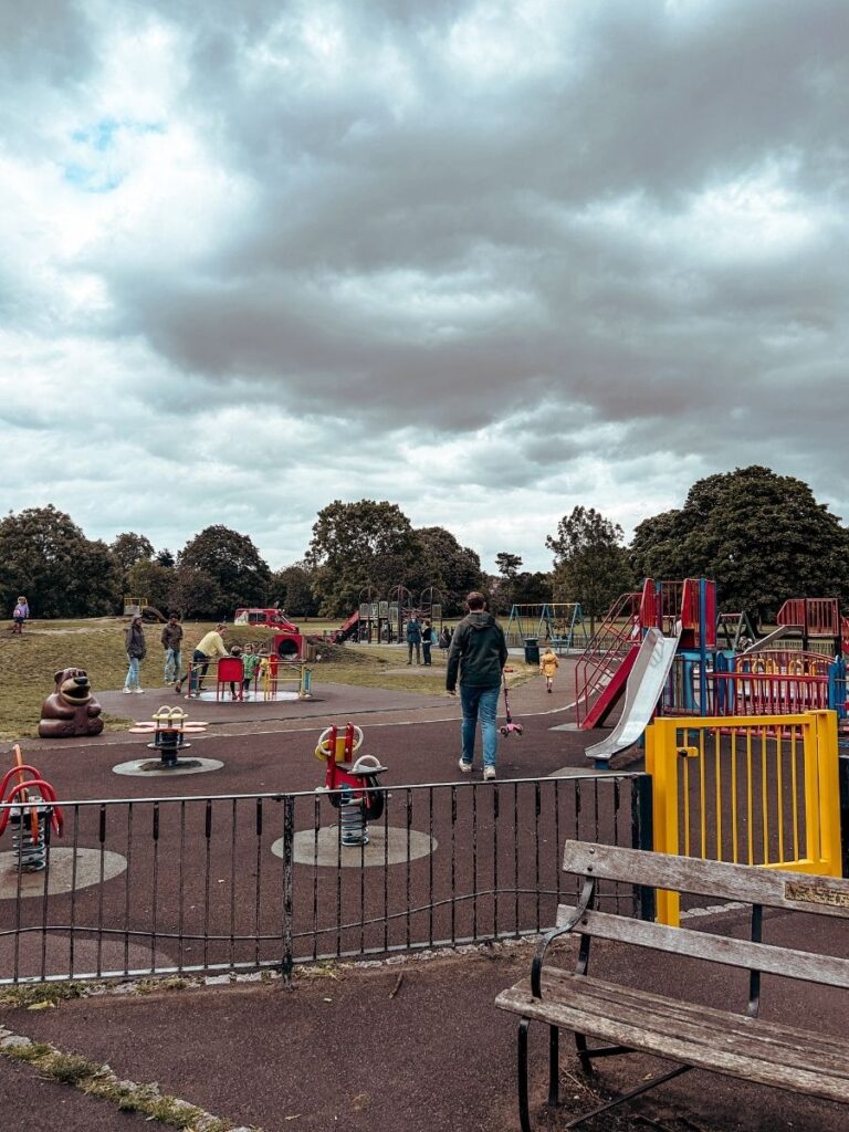 View of Dulwich Park playground, a favourite for kids in London.