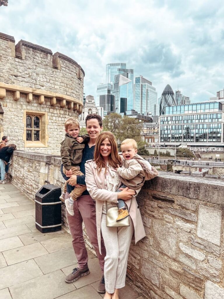 Enjoying a family day at the Tower of London, one of the best areas to stay if you're visiting London for the first time.