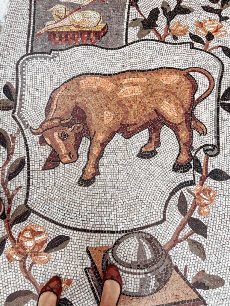 The zodiac mosaic inside Galleria Umberto I.