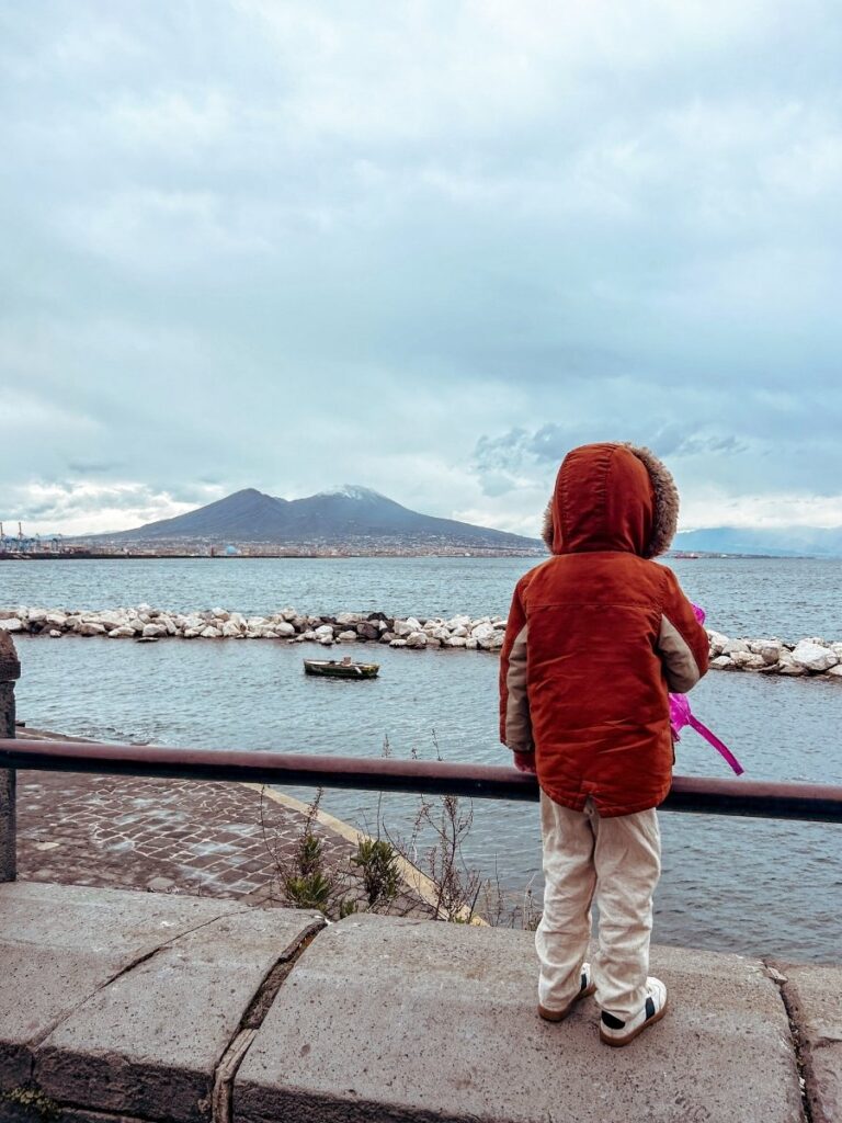 Looking at the view of Mount Vesuvius, a great day trip from Naples for families with older kids.