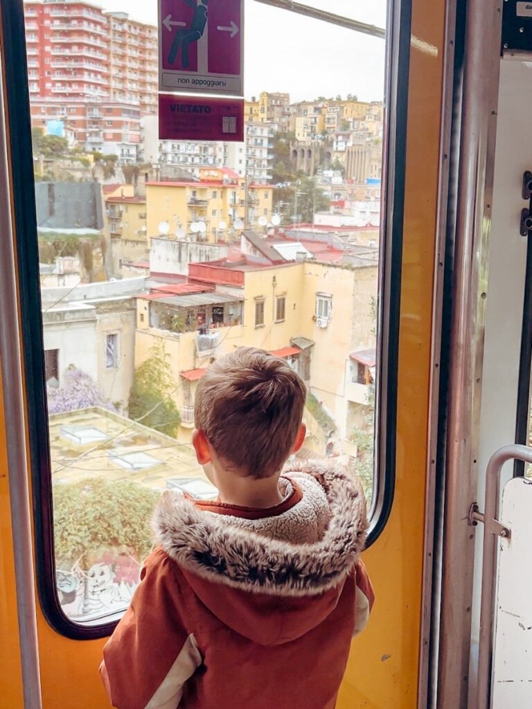 Views from the Funicular Train, a really fun thing to do in Naples with kids.