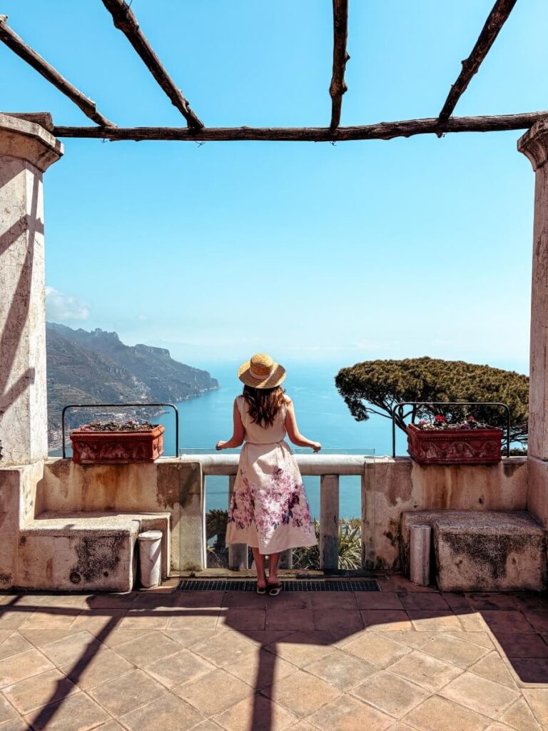 Views of the Amalfi Coast from Villa Rufolo , a beautiful day trip in the Amalfi Coast. 
