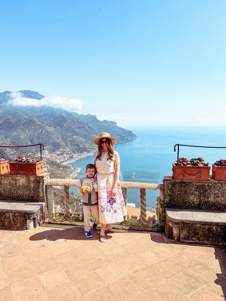 Mum in the City and her son enjoying views of the Amalfi Coast during a 10 day Southern Italy itinerary. 