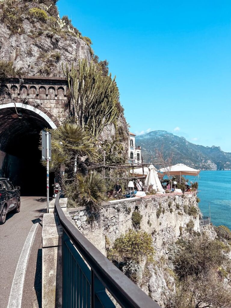 Walking to Atrani from Amalfi, go down the steps before the tunnle