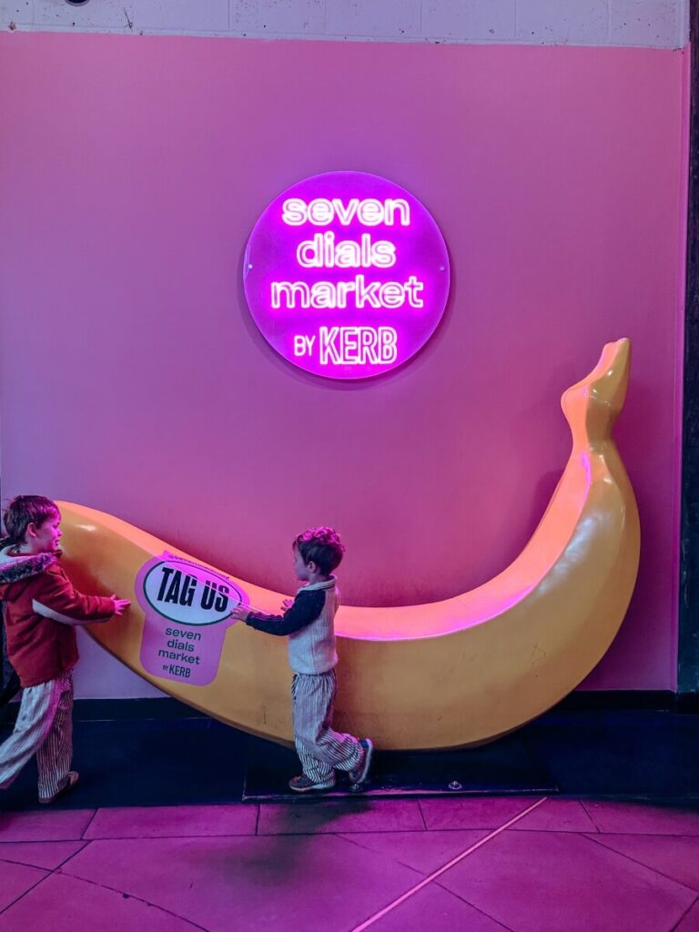 Kids will love the giant banana sculpture in Seven Dials Market