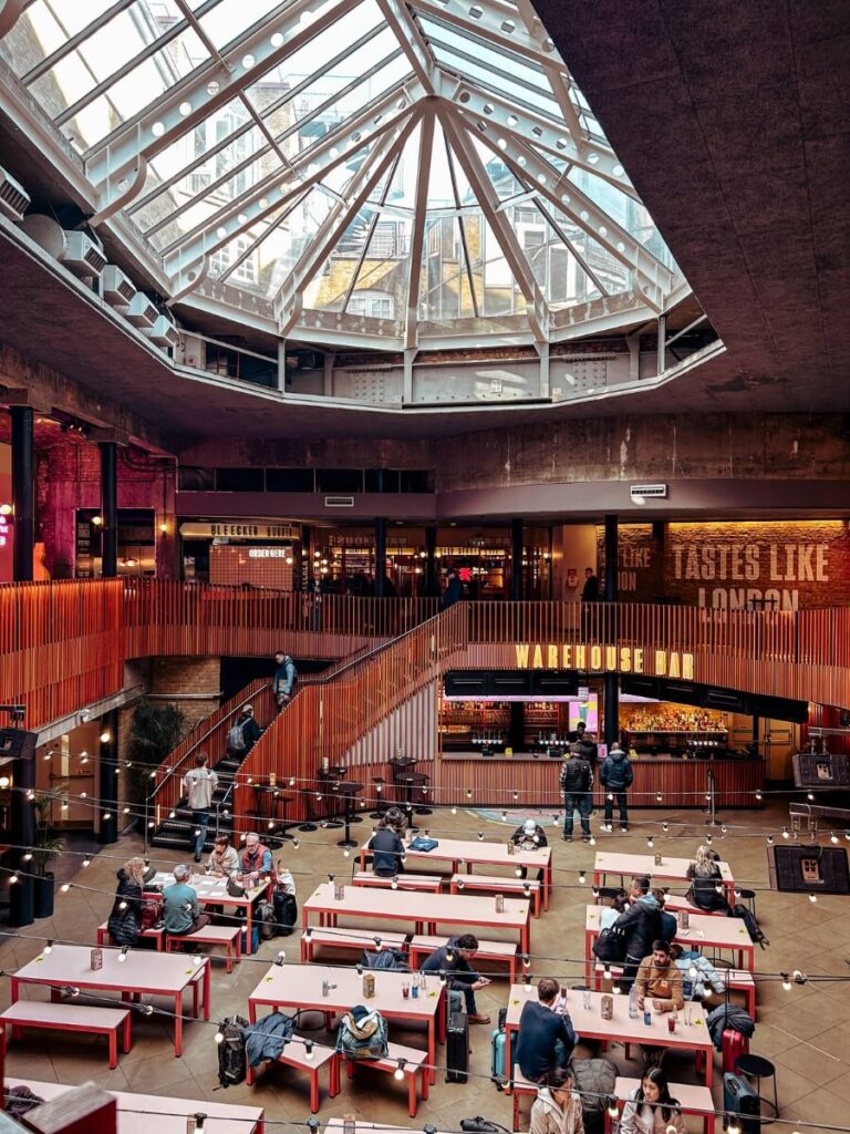 View of Seven Dials Market, a fun place to visit in Covent Garden as a family.