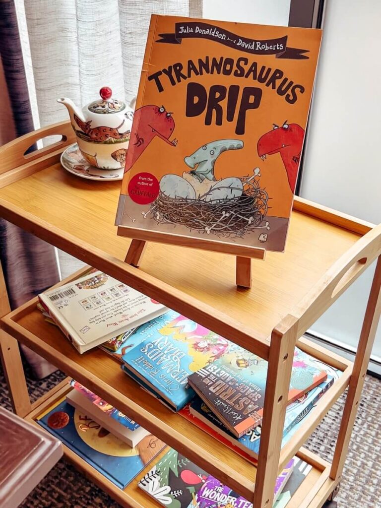 Books available for kids to read during the children's afternoon tea at DoubleTree London.